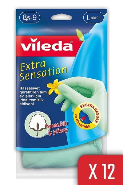 Vileda Extra Sensation Large Size Cleaning Gloves - Pack of 12 No 8.5-9