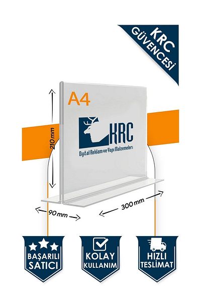 KRCDİJİTAL A4 T Type Horizontal Table Top Transparent Plexi Fountain / Brochure Holder - 10pcs - 210mm X 300mm