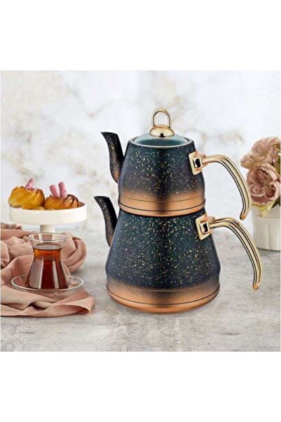 OMS 8200 ( L ) - 4 Parça, Bio Granit, Cam Kapaklı, Çaydanlık Seti, Siyah Bakı...