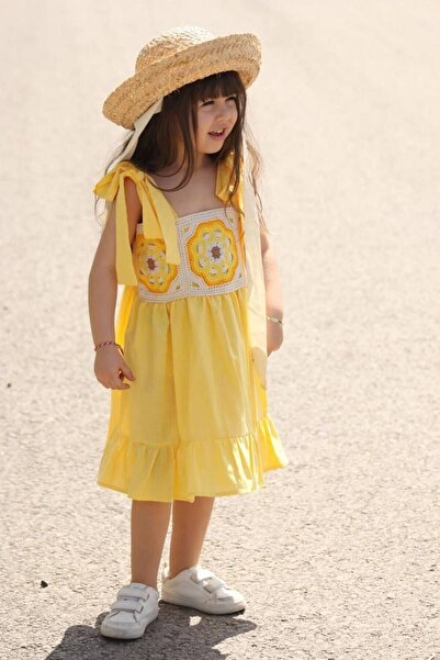 pırıltı kids Kız Çocuk Motifli Dokuma Elbise