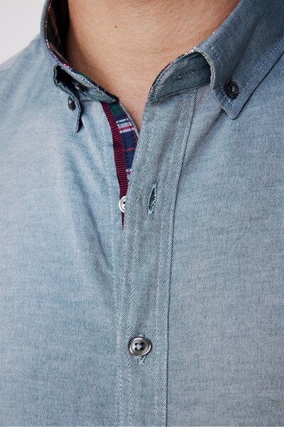 Tudors Ανδρικό βαμβακερό μπλουζάκι Oxford Green Slim Fit - Easy Iron, κοντό μανίκι, γιακάς με κουμπιά