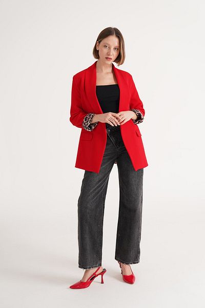 Hipo Trend Red Leopard Lined Blazer Jacket