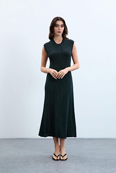 Serianno Yuvarlak Yaka Metalik İpli ElbiseELB9766HAKİ