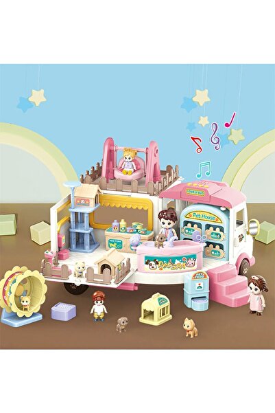 Nilly Toys Sesli Aksesuarlı Veteriner Açılıp - Katlanabilir Otobüs Karavan Oyun Seti Oyuncak
