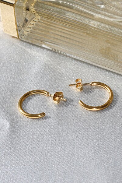 peony jewelry Gold Color Stainless Steel Medium Size Medium Thickness Matte Design Half Hoop Trend Earrings