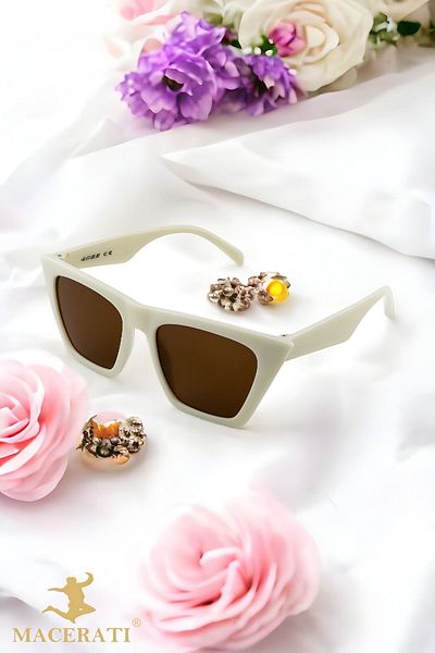 MACERATİ Uv400 1-10 Years Cat Eye Unisex Cream Children's Sunglasses