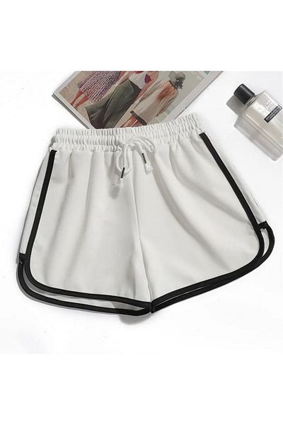 Köstebek White Summer Shorts - Black Stripe Detailed
