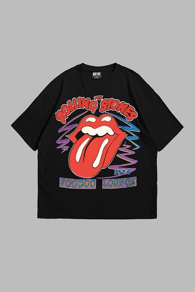 Sekizbiraltı Rolling Stone Voodoo Lounge Patterned - Μαύρο Oversize Unisex T-Shirt