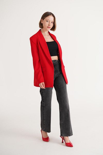Hipo Trend Red Leopard Lined Blazer Jacket