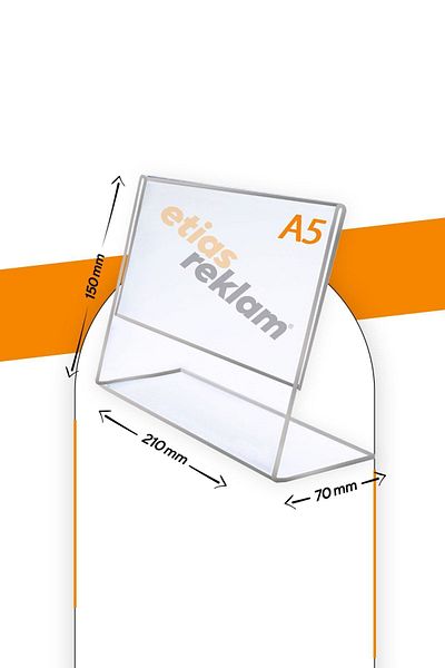 Etias Reklam A5 L Type Horizontal Table Top Pack of 50 / 2.8 Mm Transparent Plexi Fountain / Brochure Holder