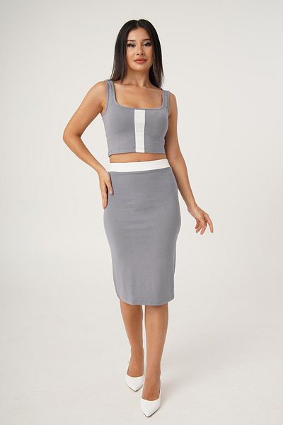 Hipo Trend Strappy Crop Skirt Gray Double Set