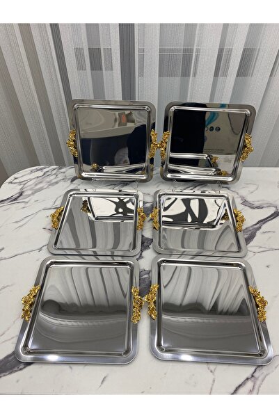 Mira züccaciye صينية عرض فاخرة مربعة الشكل مكونة من 6 قطع مطلية بالفضة - مقبض...