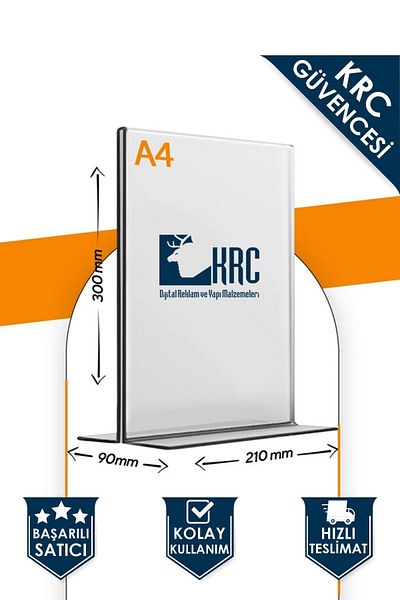 KRCDİJİTAL A4 T Type Vertical Table Top Transparent Plexi Fountain / Brochure Holder - 20pcs - 300mm X 210 Mm