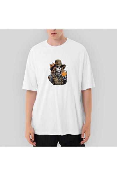 Z zepplin Cowboy Woman - Skull Patterned Oversize White T-Shirt