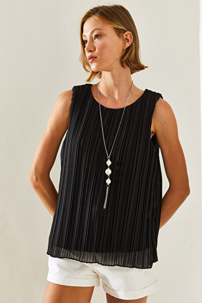 Bianco Lucci Жіноча блузка з металевим плісированим намистом та аксесуарами на товстих бретелях на підкладці 60251273