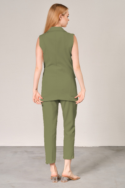 diaves Haki Blazer Yelek Boru Paça Pantolon Atlas Kumaş Takım Elbise