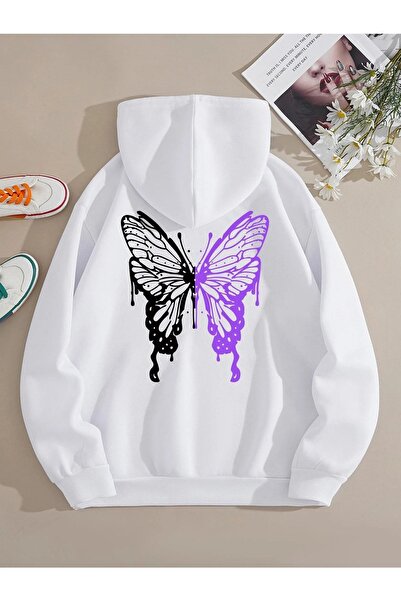 Garalio White Butterfly cu imprimeu Swea pentru femei tricou - cu glugă , GAR...