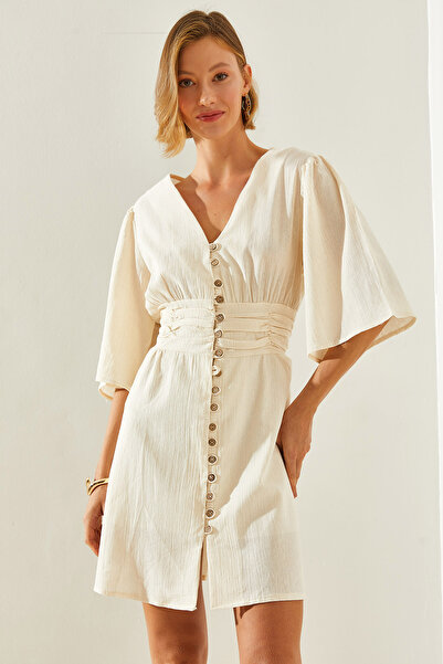 Bianco Lucci Γυναικείο φόρεμα με κουμπιά και ελαστική μέση -60191014