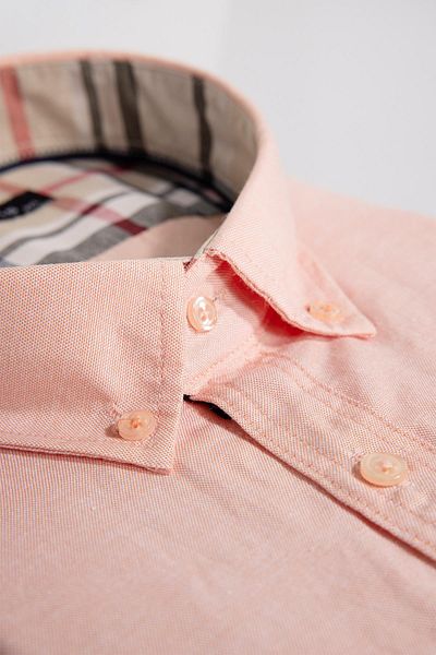 Tudors Men's Plus Size Cotton Oxford Shirt - Short Sleeve, Single Pocket, Salmon Color, Button Collar