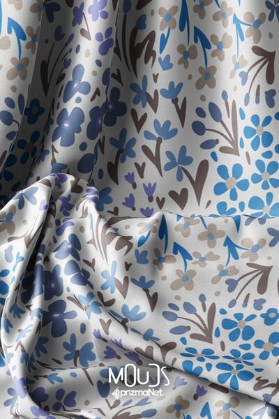 Moud's Блакитно-ліловий міні-квітковий візерунок, шовковиста тканина - 155 см...