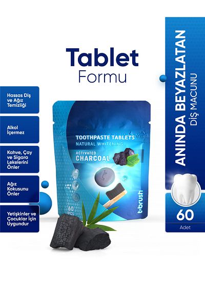 TBRUSH Activated Carbon Whitening Toothpaste - Natural and Effective Whitening 30 Tablets (10 Packs)