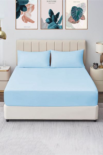 CASPARA طقم ملاءة مطاطية مزدوجة مقاس 160x200 - 2 كيس وسادة متضمن