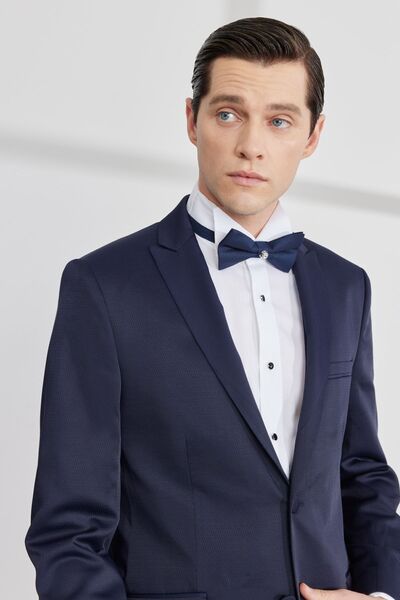 ALTINYILDIZ CLASSICS Men's Navy Blue Slim Fit Slim Fit Swallow Collar Dobby Vest Tuxedo Suit