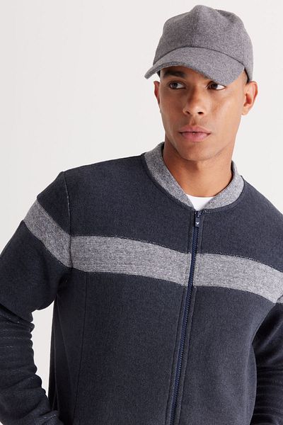 AC&Co / Altınyıldız Classics Ανδρικό μπουφάν Indigo Melange Oversize Loose Cut με Fleece Εσωτερικό με 3 Κλωστές Κολεγιακό γιακά Βαμβακερό μπουφάν