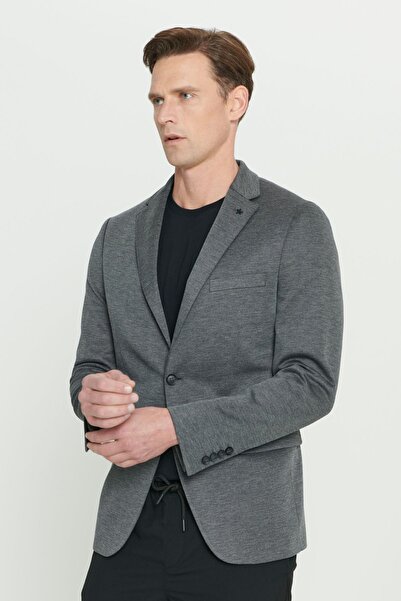 ALTINYILDIZ CLASSICS Men's Anthracite 360 All Direction Stretch Slim Fit Slim Fit Mono Collar Patterned Blazer Jacket