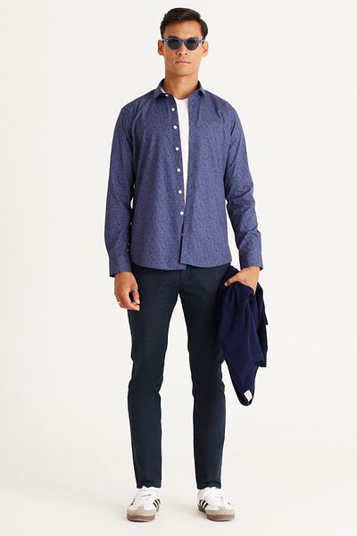 AC&Co / Altınyıldız Classics Cămașă 100% bumbac imprimată pentru bărbați, roșu-albastru, slim fit, cu guler italian mic