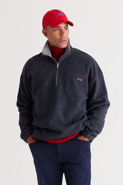 AC&Co / Altınyıldız Classics Ανδρικό φούτερ Indigo Melange Loose Fleece Thread High Bato, βαμβακερό γιακά