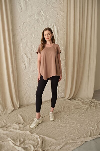 SARE ERKMEN Brown Asymmetrical Long T-Shirt - Single Piece
