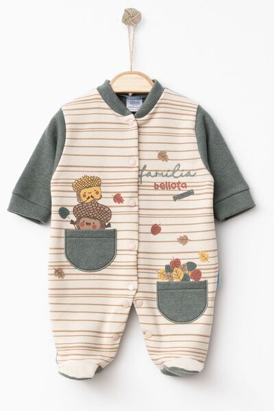 Hoppidik 2332 بذلة بأكمام طويلة للجنسين مع طباعة بونيتو وجيوب، 80% قطن، 20% قماش سالونيك، أزرار أمامية