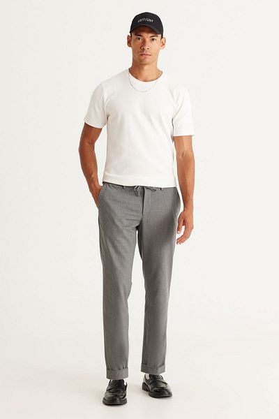 ALTINYILDIZ CLASSICS Men's Gray Slim Fit Slim Fit Tie Waist Patterned Flexible Trousers