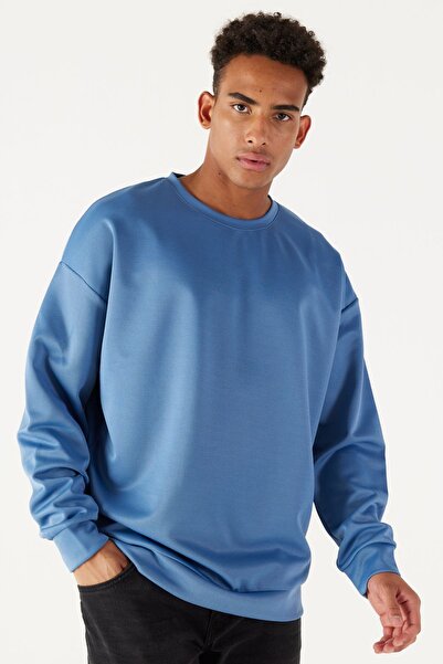 AC&Co / Altınyıldız Classics Ανδρικό φούτερ Indigo Oversize Loose Cut Crew Neck απλό φούτερ