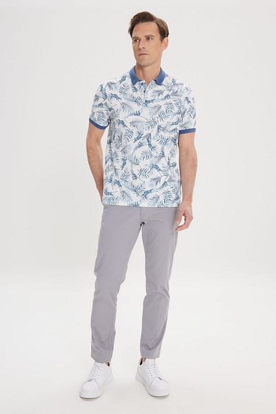 ALTINYILDIZ CLASSICS Weiß-Indigo Slim Fit T-Shirt für Herren, 100 % Baumwolle, bedruckt, Polokragen