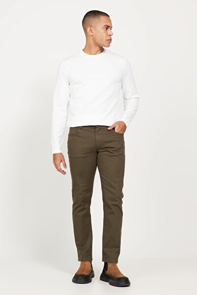 ALTINYILDIZ CLASSICS Men's KHaki Cotton Trousers - 5 Pockets, Relaxed Fit, Dobby