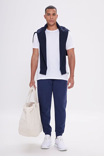 AC&Co / Altınyıldız Classics Men's Navy Blue Standard Fit Regular Cut 3 Thread Fleece Cotton Comfortable Sweatpants