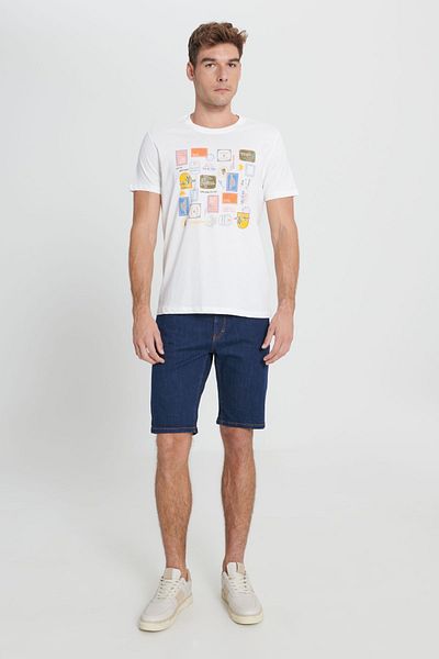 AC&Co / Altınyıldız Classics Ανδρικό μπλουζάκι με λαιμόκοψη 100% βαμβακερό τυπωμένο με κανονική εφαρμογή Ecru