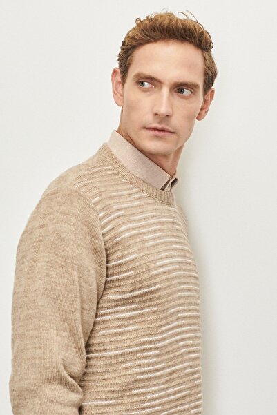 ALTINYILDIZ CLASSICS Erkek Vızon-kemık Standart Fit Normal Kesim Bisiklet Yaka Dokulu Desenli Triko Kazak