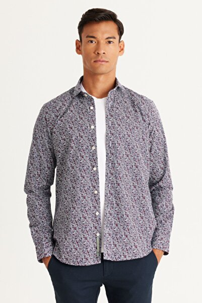 AC&Co / Altınyıldız Classics Pánská námořnická modrá-Claret Red Slim Fit Slim Fit Slim Fit italský límeček 100% bavlna s potiskem