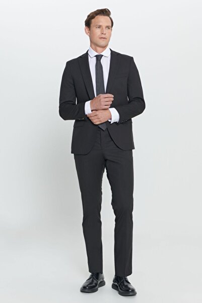 ALTINYILDIZ CLASSICS Erkek Siyah Slim Fit Dar Kesim Mono Yaka Takım Elbise