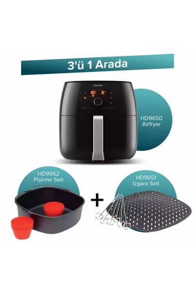 Philips Hd9650 Airfryer + Hd9952 Pişirme Seti + Hd9951 Izgara Seti 3'ü 1 Arada Set