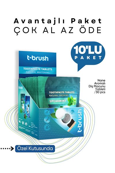 TBRUSH Natural Mint Flavored Toothpaste - 30 Tablets (10 Pack)