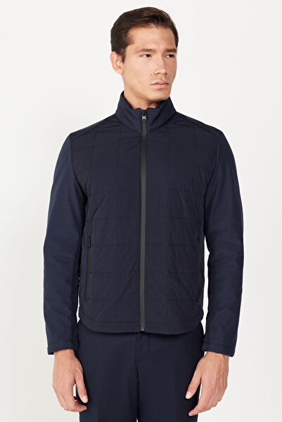 ALTINYILDIZ CLASSICS Erkek Lacivert Standart Fit Normal Kesim Dik Yaka Desenli Mont