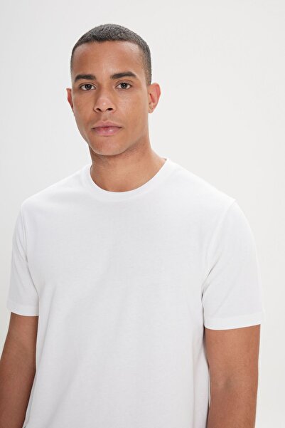 AC&Co / Altınyıldız Classics Ανδρικό εκρού Comfort Fit Relaxed Fit 100% βαμβακερό μπλουζάκι με λαιμόκοψη