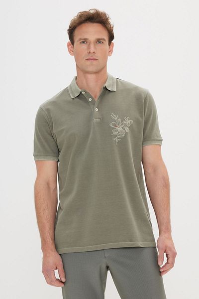 ALTINYILDIZ CLASSICS Pánské khaki triko Slim Fit Slim Fit 100% bavlna s potištěným pololímečkem