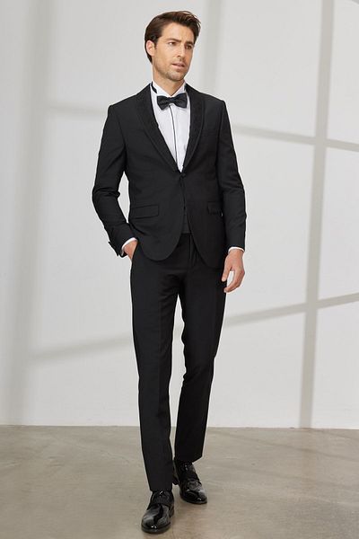 ALTINYILDIZ CLASSICS Ανδρική φόρμα σμόκιν μαύρη μαύρη Slim Fit Slim Fit γιακά σάλι