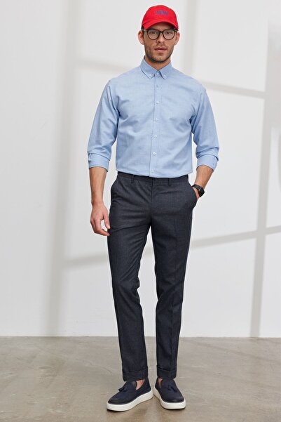 ALTINYILDIZ CLASSICS Чоловічі сині брюки Slim Fit з вузьким кроєм, боковими кишенями, еластичним поясом і візерунком
