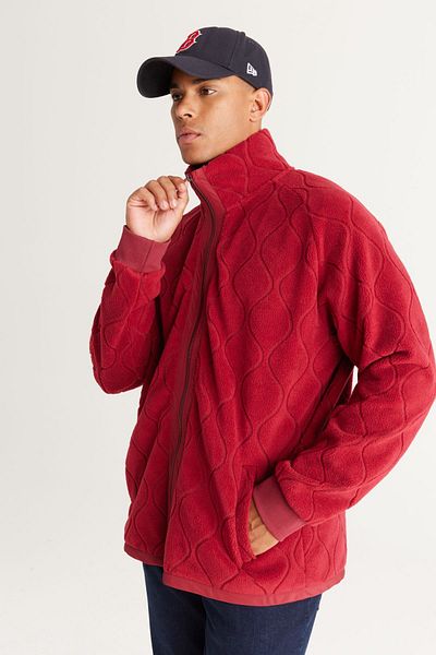 AC&Co / Altınyıldız Classics Herren-Sweatshirt aus Jacquard-Fleece in Burgunderrot mit lockerem Schnitt und Stehkragen